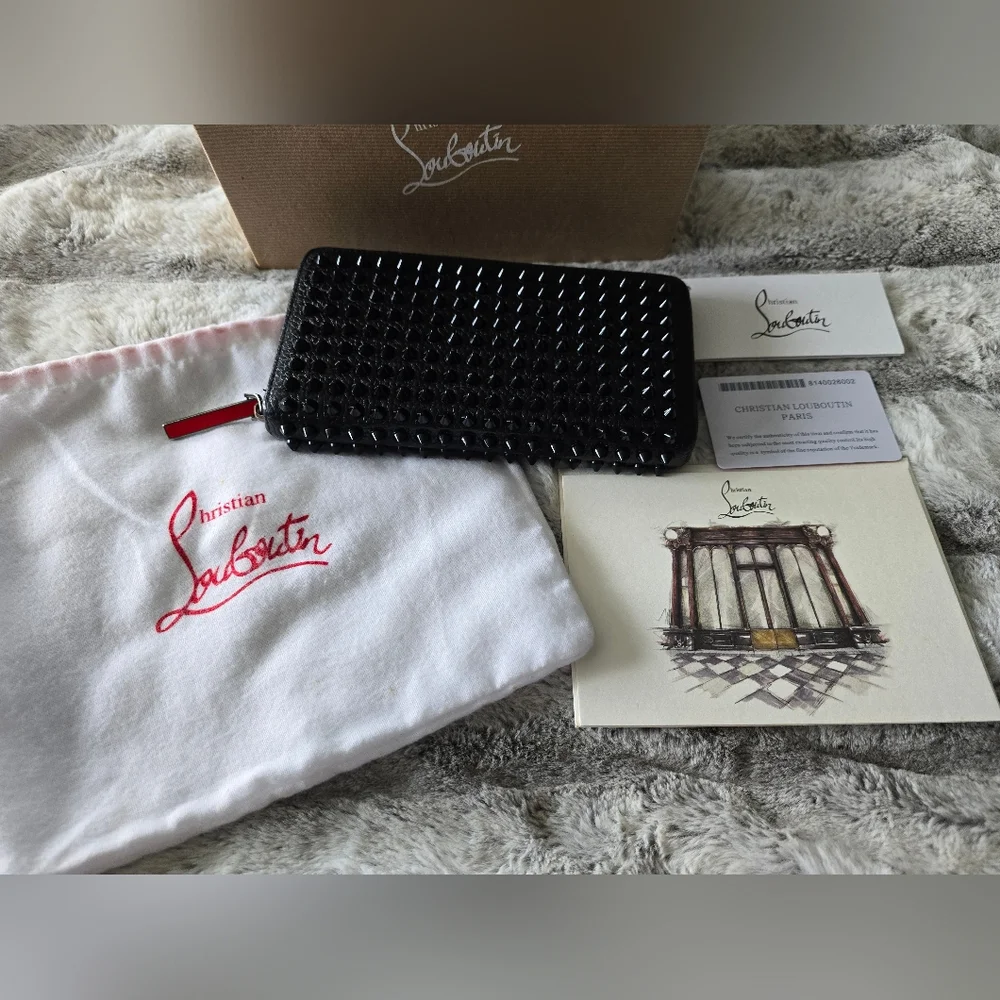 Authentic Christian Louboutin Black Studded Long Wallet‎ Zip Around Closure